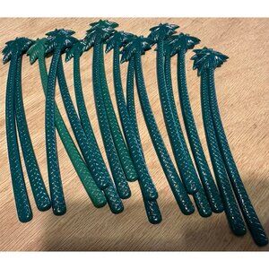 16 Vtg Tropical Palm Tree Swizzle Sticks Drink Stirrers  Green Tiki Bar Hilton